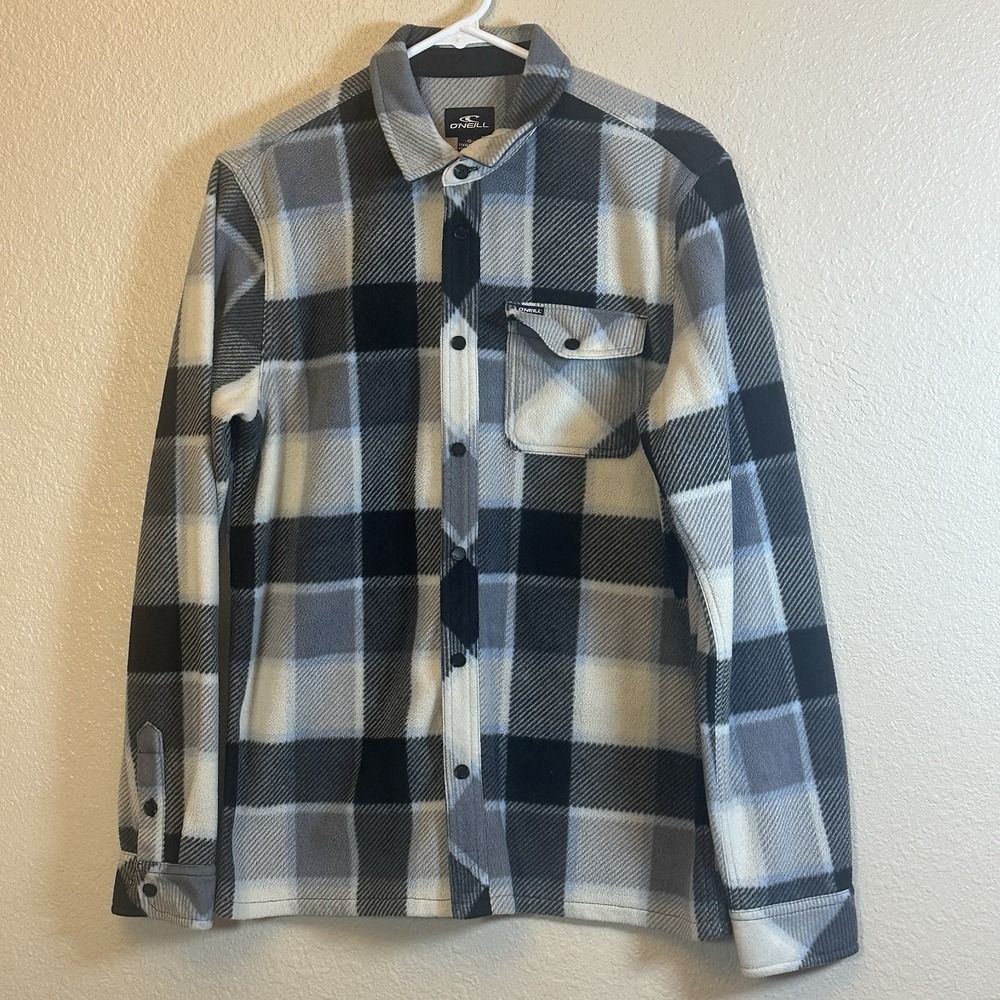 O'neill Men's Super Fleece Icecap Flannel Snap Button Long Sleeve Black White S - Picture 3 of 11